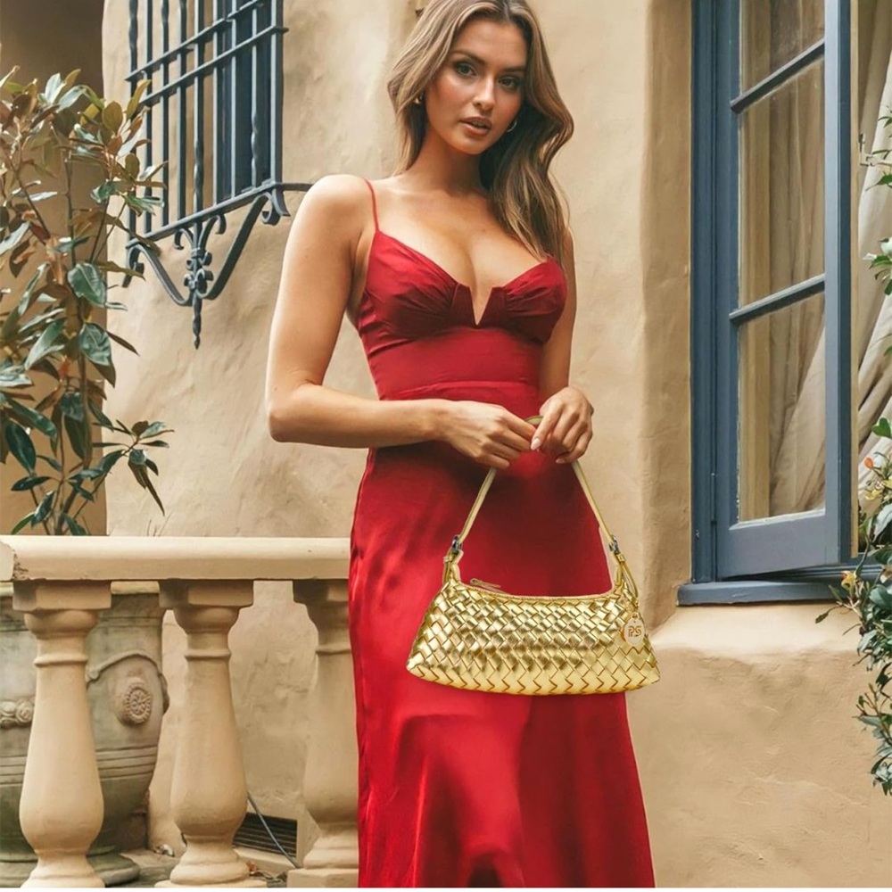 Woven Faux Leather Gold Purse